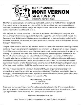 Road Race Sponsor Letter 2023